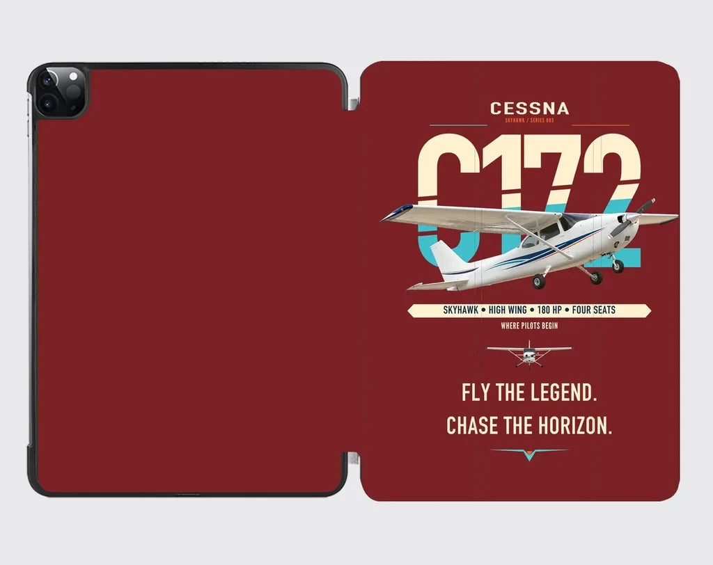 Cessna 172 Skyhawk design on dark red ipad tablet case