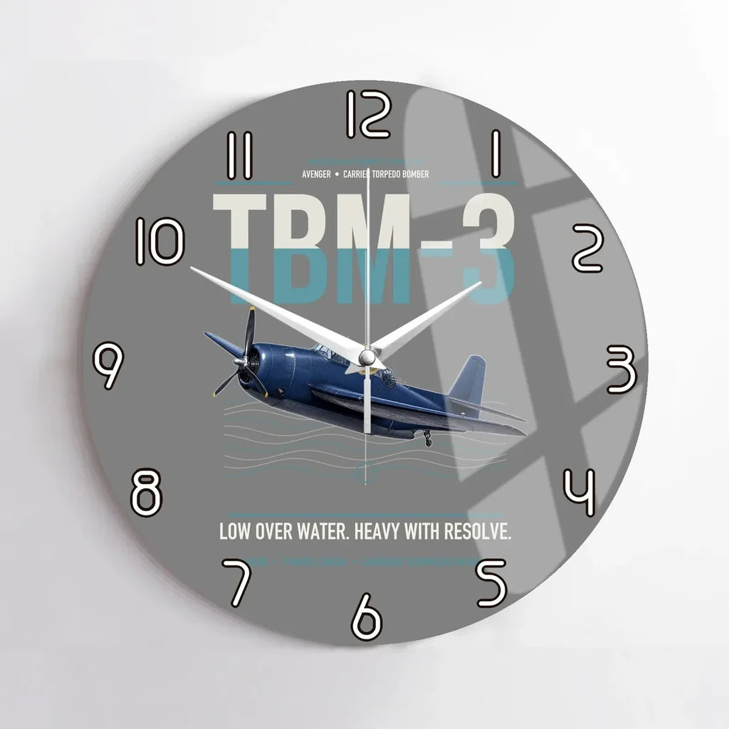 TBM-3 Avenger design on gray no frame wall clock