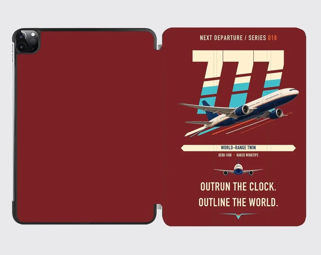 Boeing 777-200LR design on dark red ipad tablet case