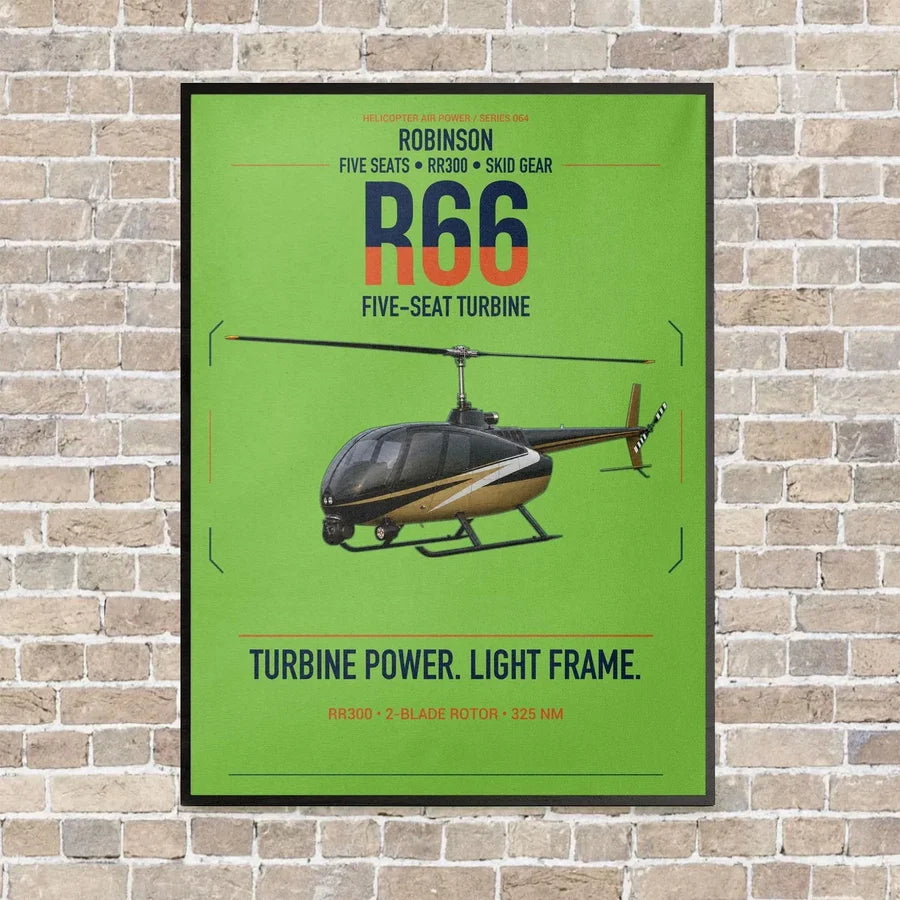 Robinson R66 vertical canvas print - framed - light green background