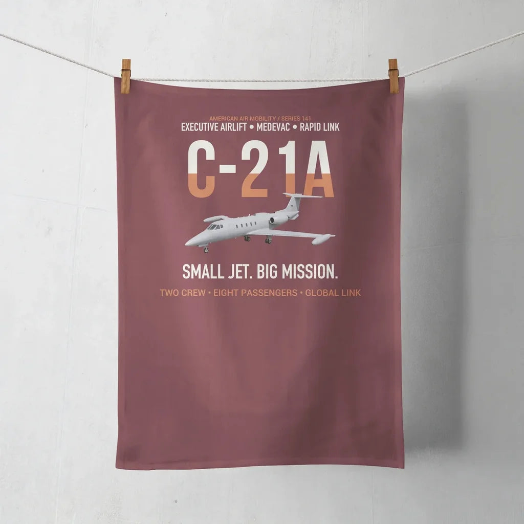C-21A Learjet Small Jet Big Mission design on dark red towel