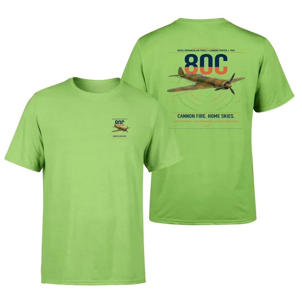 IAR 80C design on light green t-shirt, double-side print