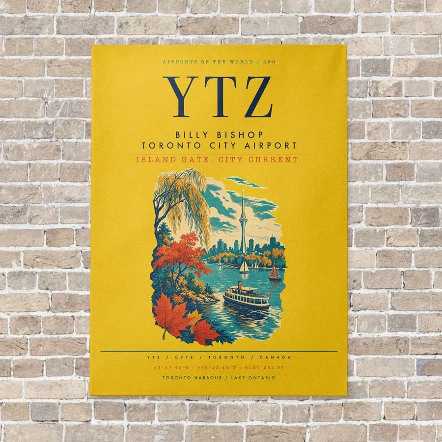 Billy Bishop Toronto City Airport YTZ vertical canvas print - no frame - yellow background