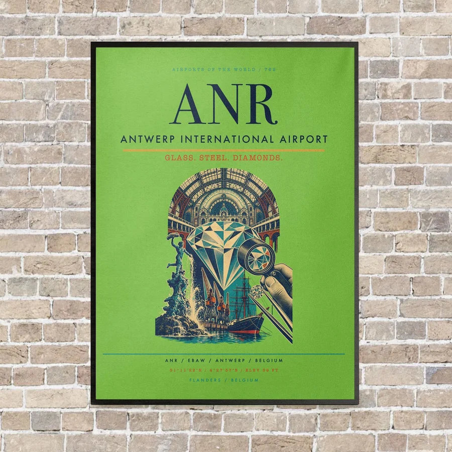 Antwerp International Airport ANR - Canvas Framed - Light Green