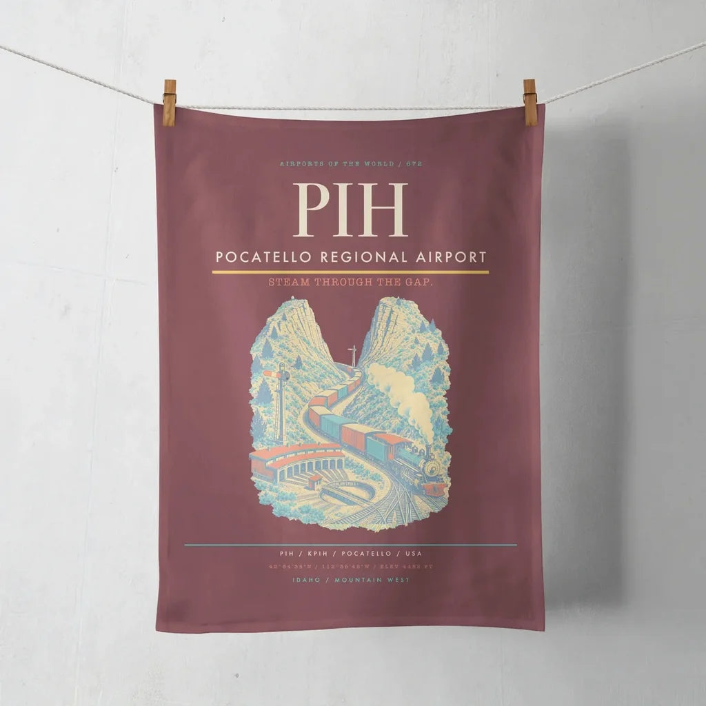 Pocatello Regional Airport (PIH) design on dark red towel