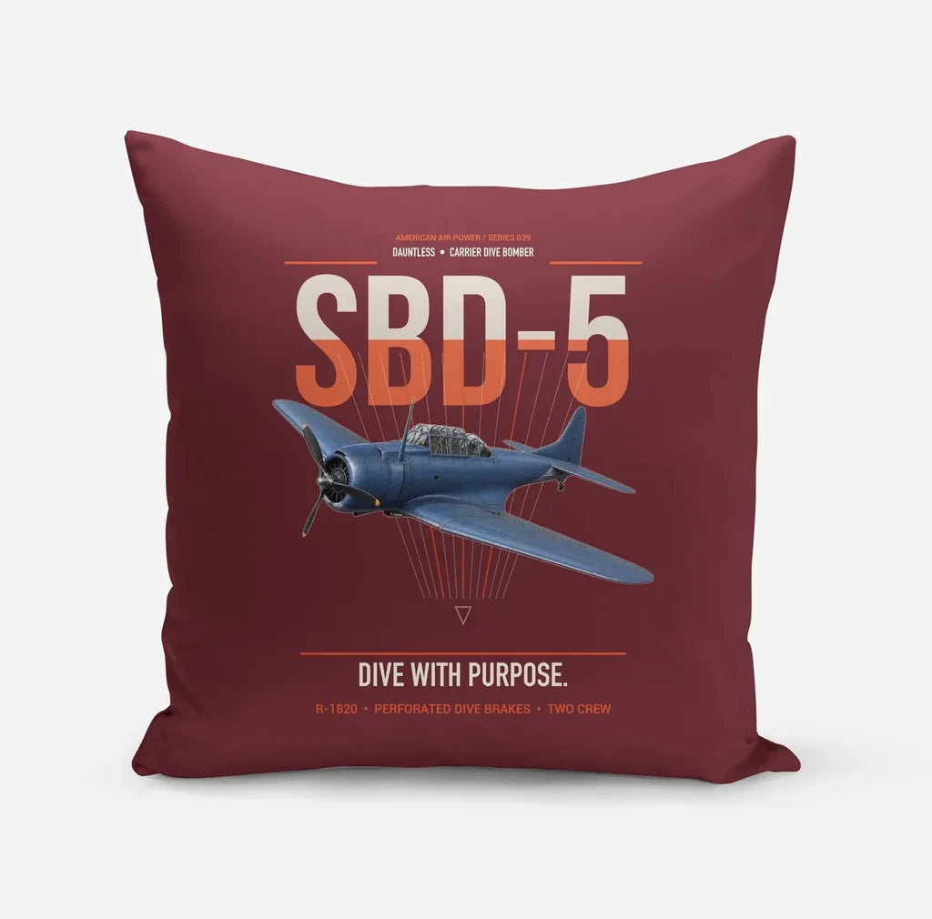 SBD-5 Dauntless design on dark red pillow