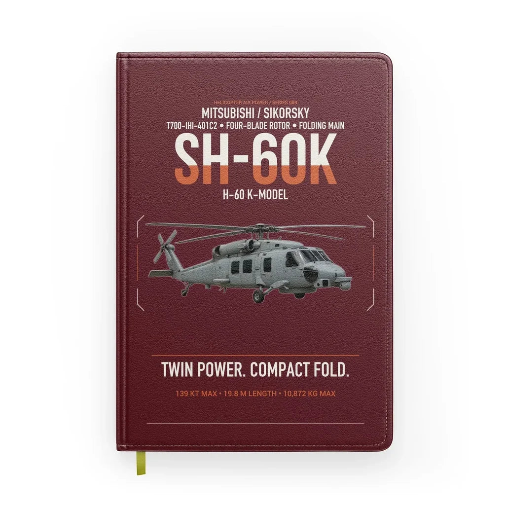 Mitsubishi Sikorsky SH-60K design on dark red notebook