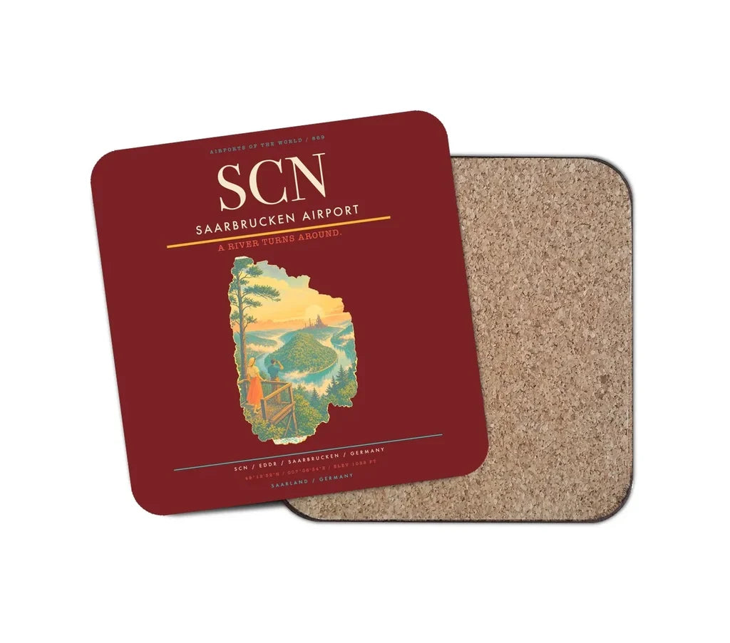 Saarbrucken Airport (SCN) design on dark red 1 piece coaster