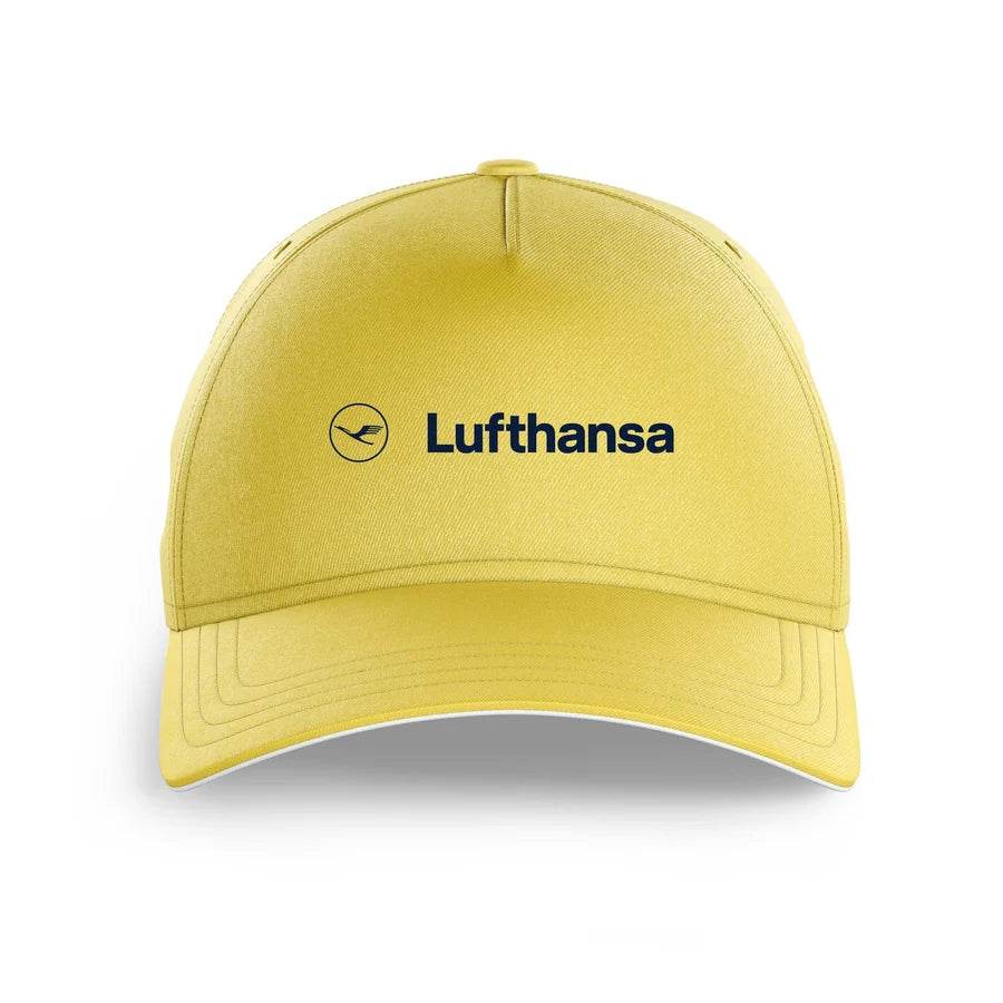 Lufthansa Airlines logo printed on yellow cap