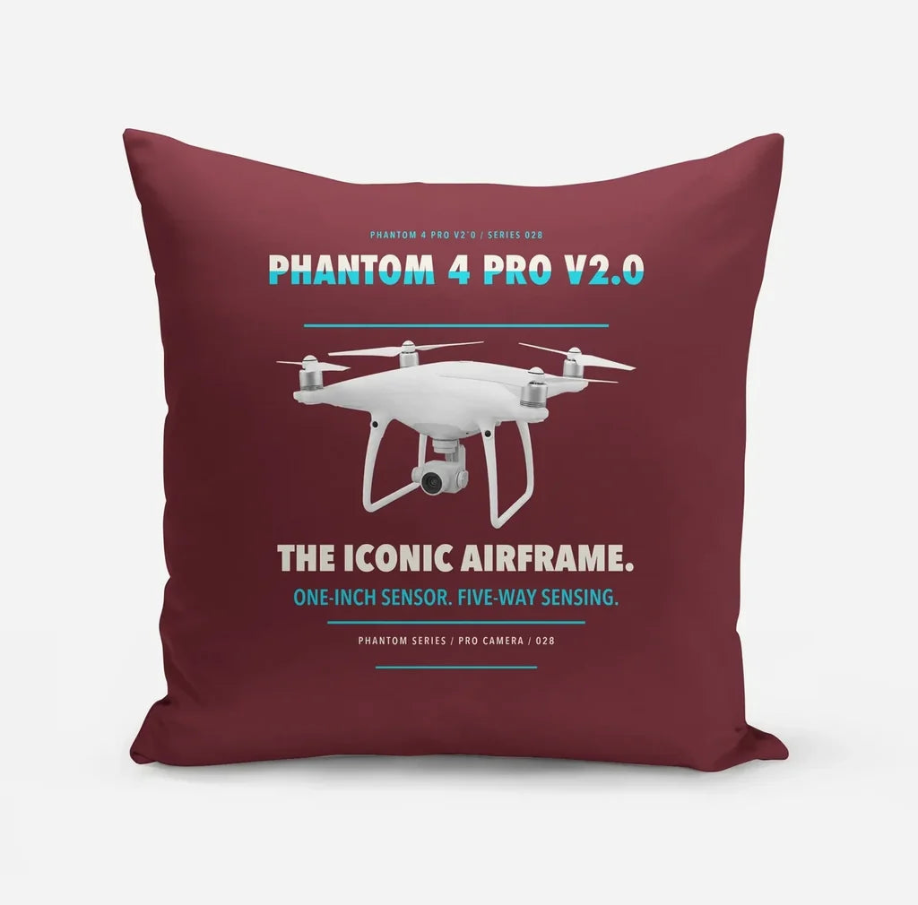 DJI Phantom 4 Pro V2.0 design on dark red pillow