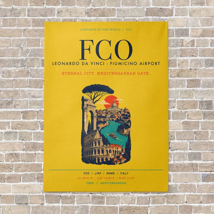 Rome Leonardo da Vinci Fiumicino Airport FCO vertical canvas print - no frame - yellow background