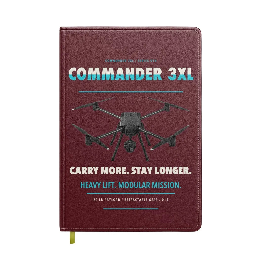 Draganfly Commander 3XL design on dark red notebook