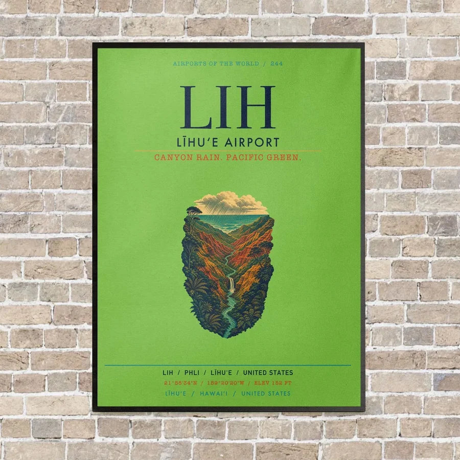 Līhuʻe Airport LIH vertical canvas print - framed - light green background