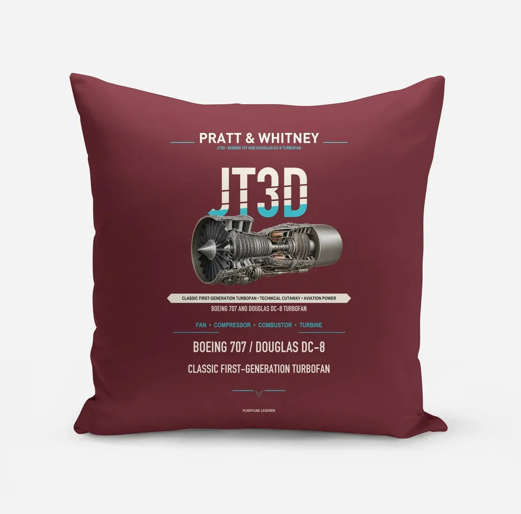 JT3D design on dark red pillow