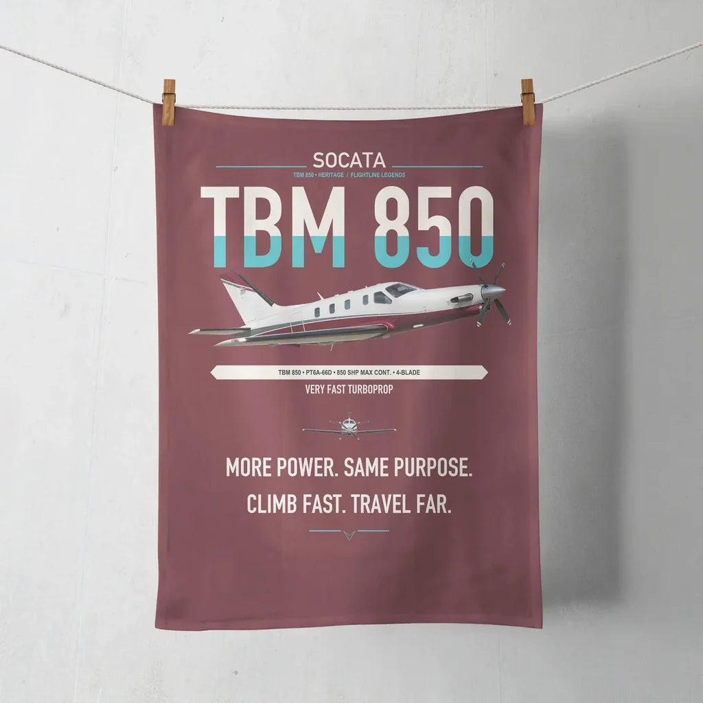 Socata TBM 850 design on dark red towel