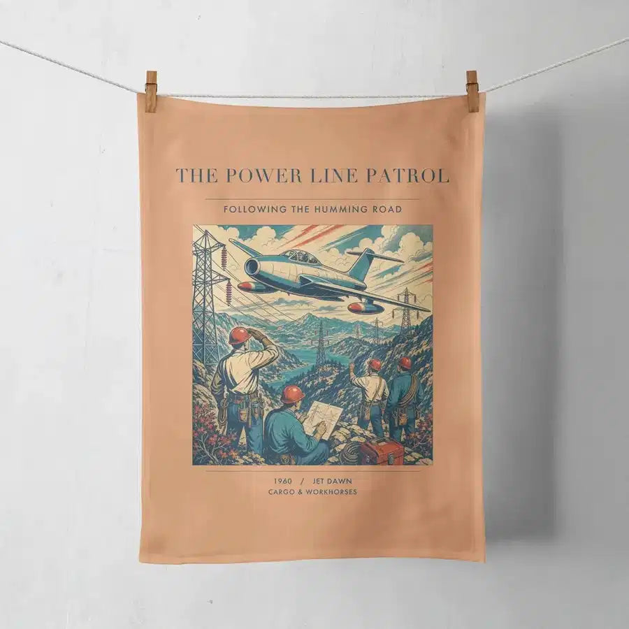 VINTAGE G4484 - The Power Line Patrol - Designed Towels design on orange