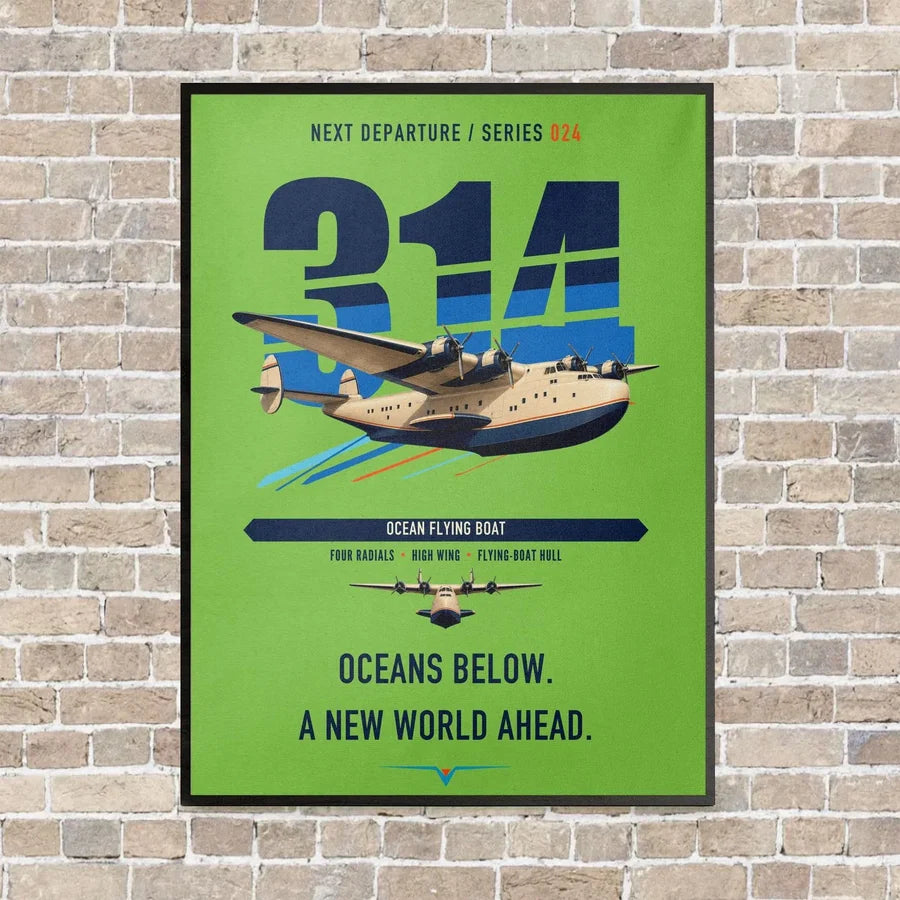 Boeing 314 Clipper vertical canvas print - framed - light green background