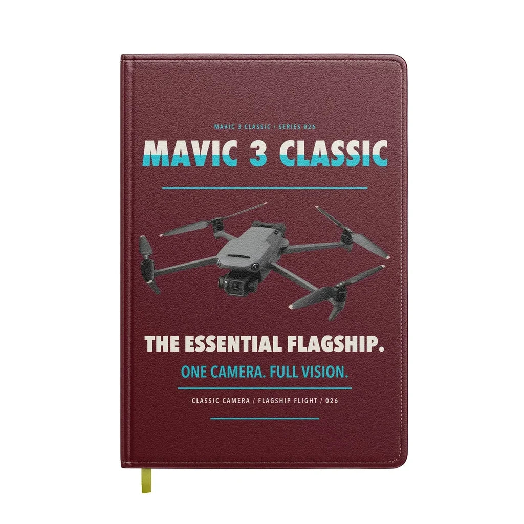 DJI Mavic 3 Classic design on dark red notebook
