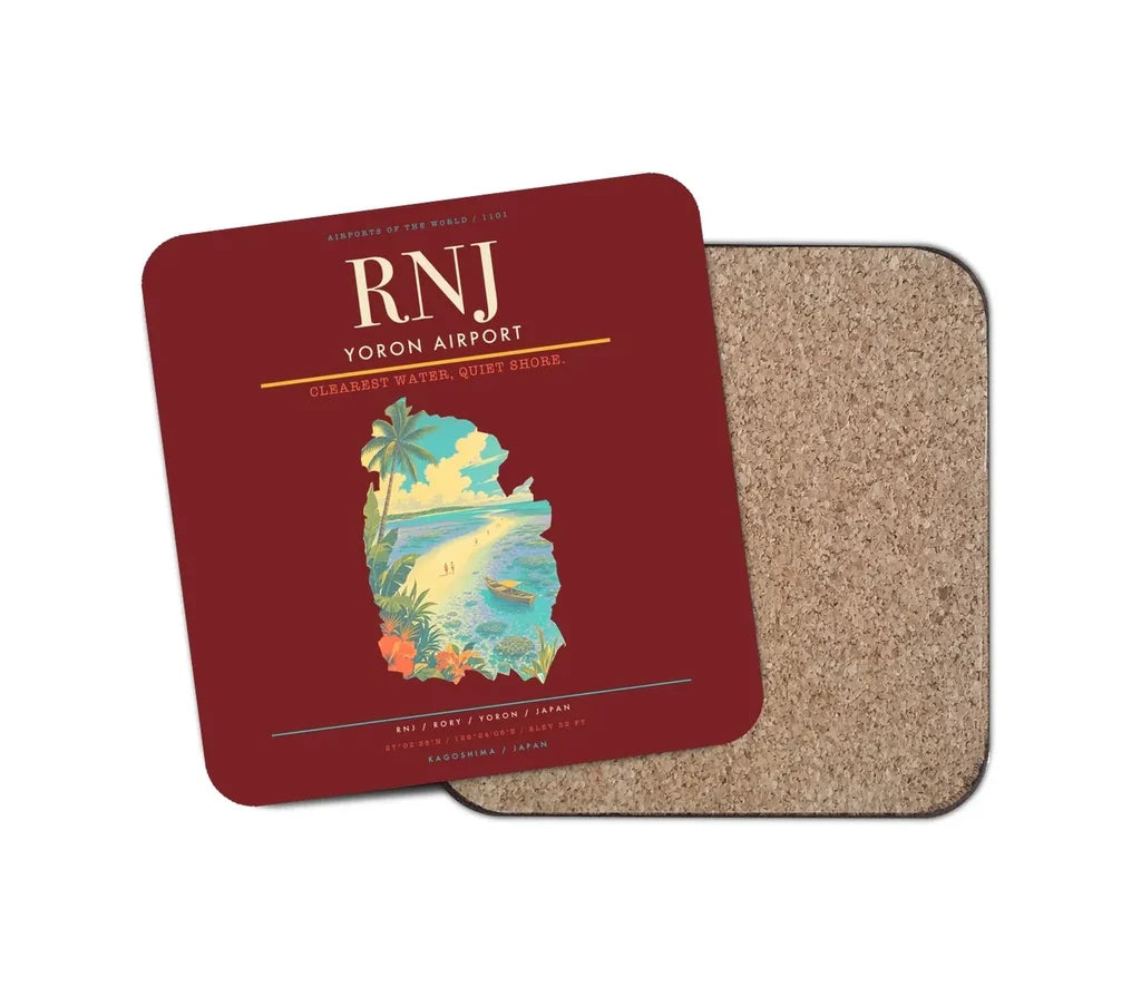 Yoron Airport (RNJ) design on dark red 1 piece coaster