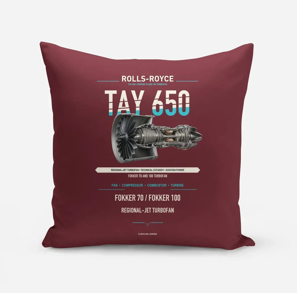 TAY 650 design on dark red pillow