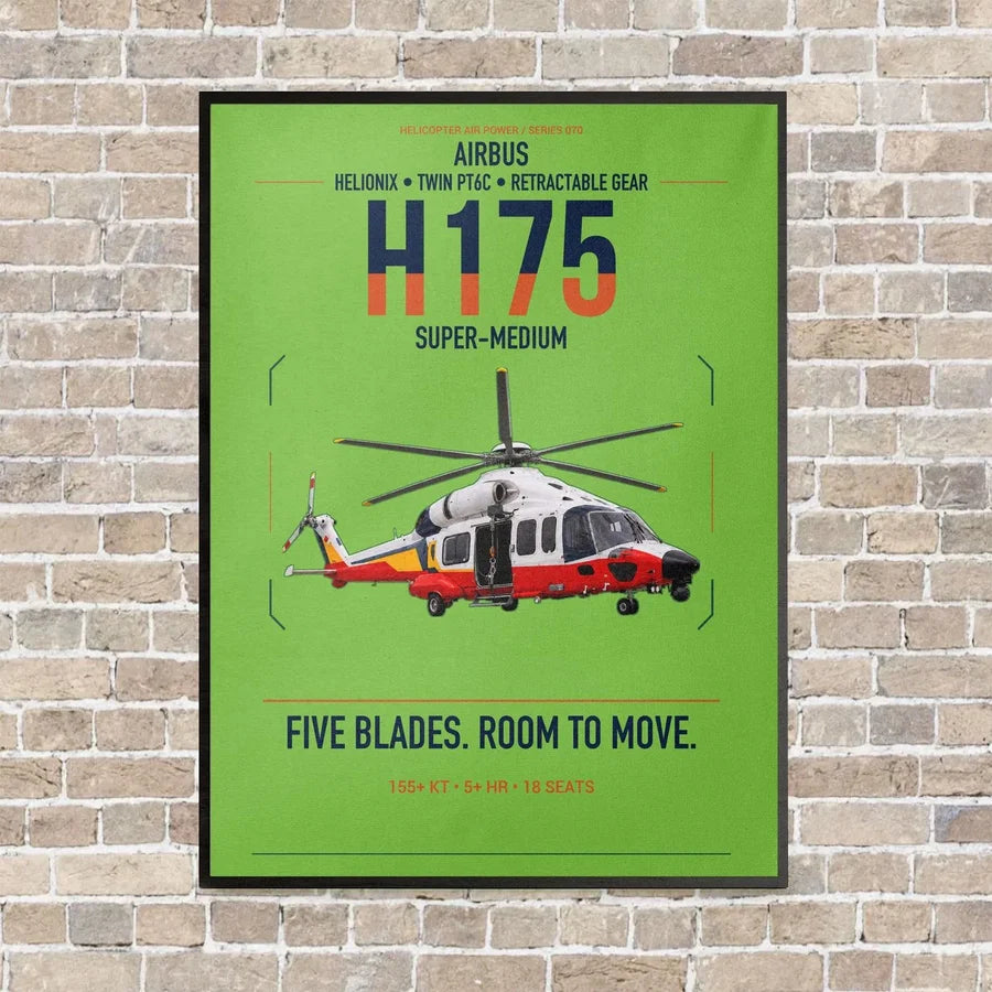 Airbus H175 vertical canvas print - framed - light green background
