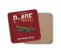 Thumbnail for P-40E Warhawk design on dark red 1 piece coaster