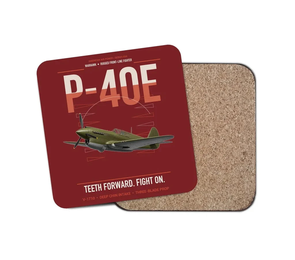 P-40E Warhawk design on dark red 1 piece coaster