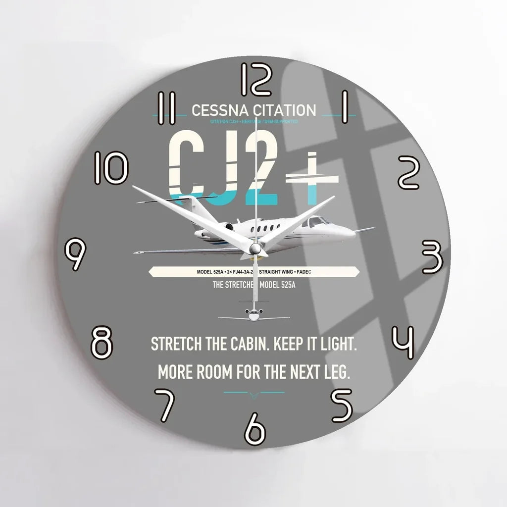 Cessna Citation CJ2+ design on gray no frame wall clock