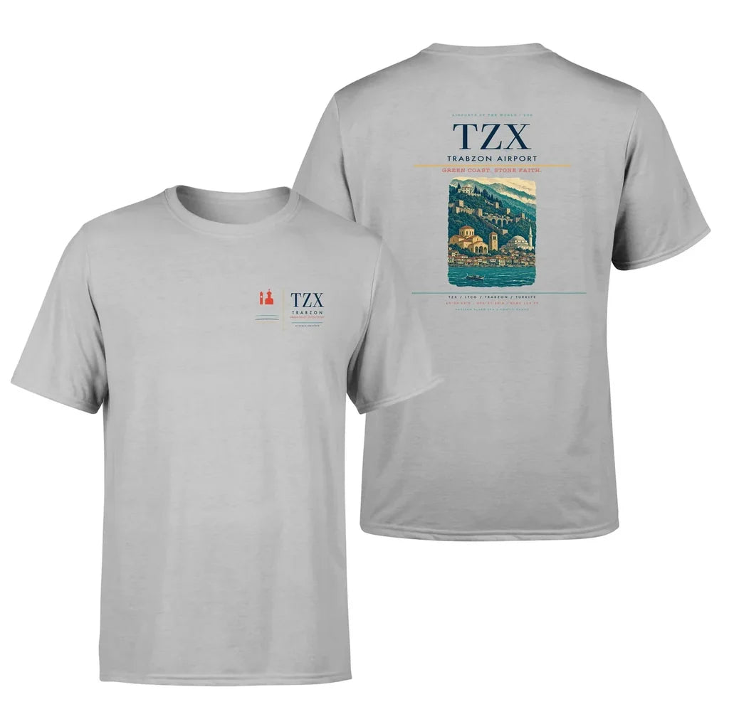 Trabzon Airport (TZX) design printed on light gray double-side t-shirt