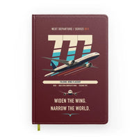Thumbnail for Boeing 777-9 design on dark red notebook