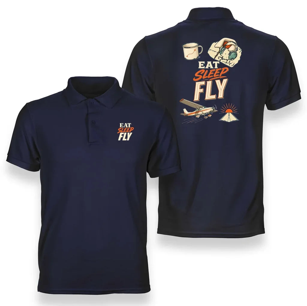 SIGNAL 617 - Eat Sleep Fly V2 - Double-Side Polo design on navy blue double side polo