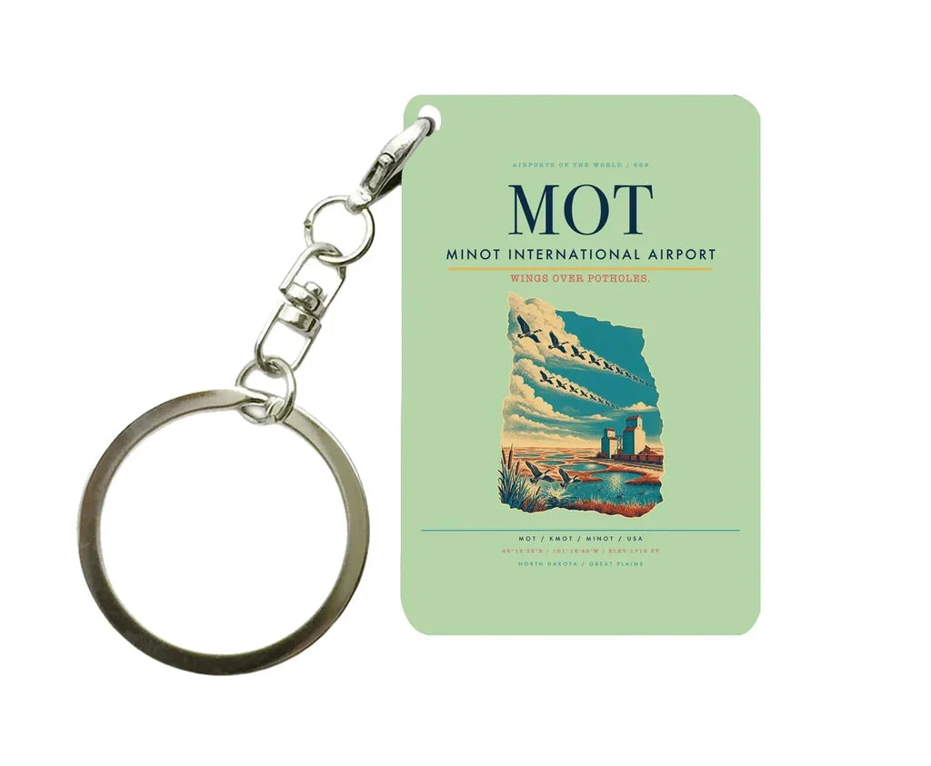 Minot International Airport (MOT) design on light green key chain