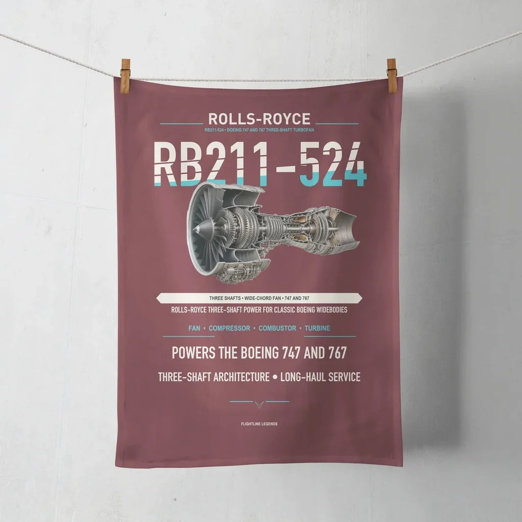 RB211-524 design on dark red towel