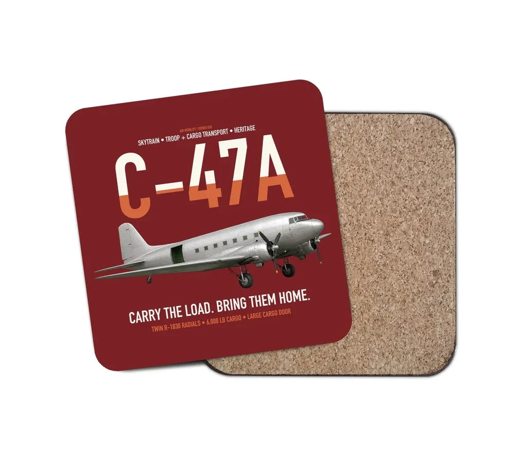 C-47A Skytrain design on dark red 1 piece coaster