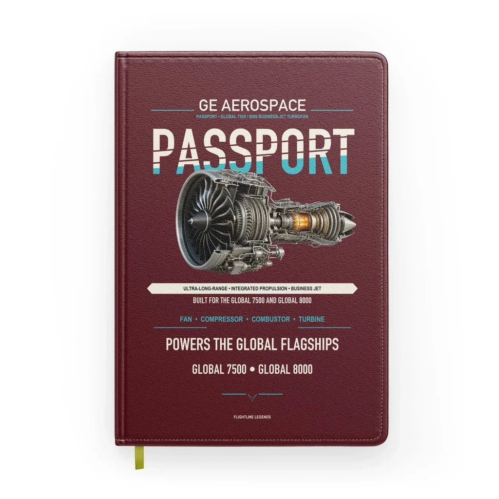 PASSPORT design on dark red notebook