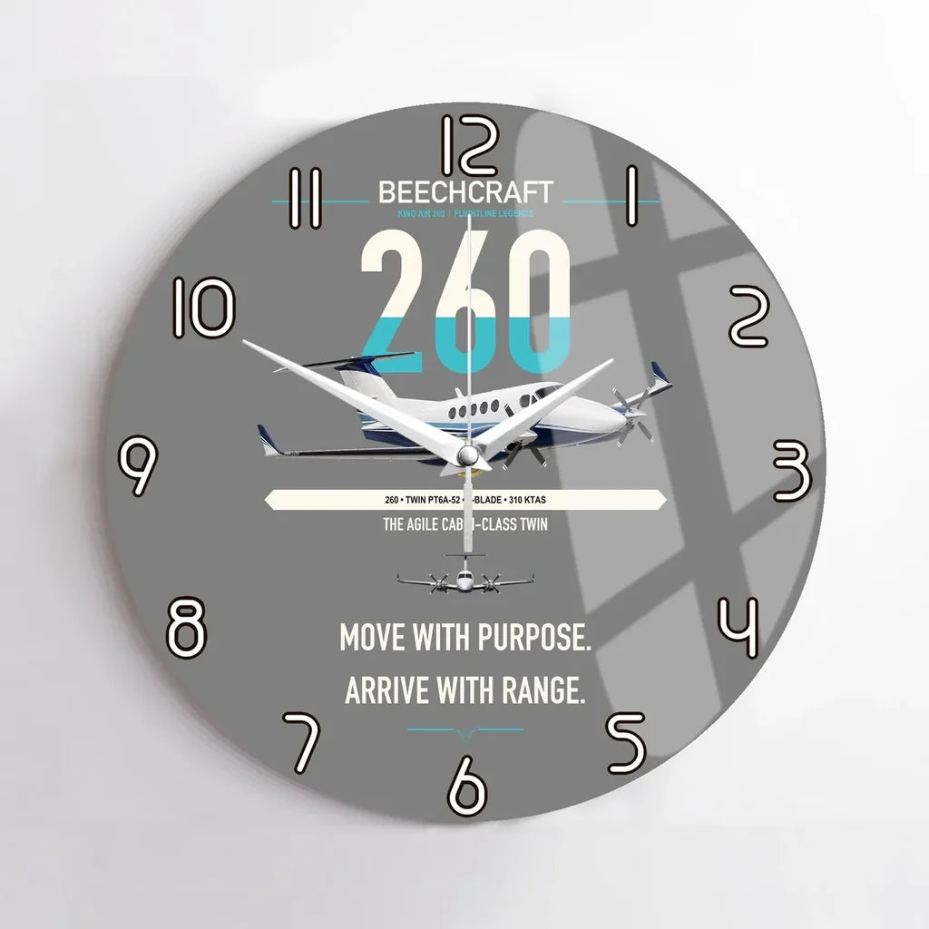 Beechcraft King Air 260 design on gray no frame wall clock