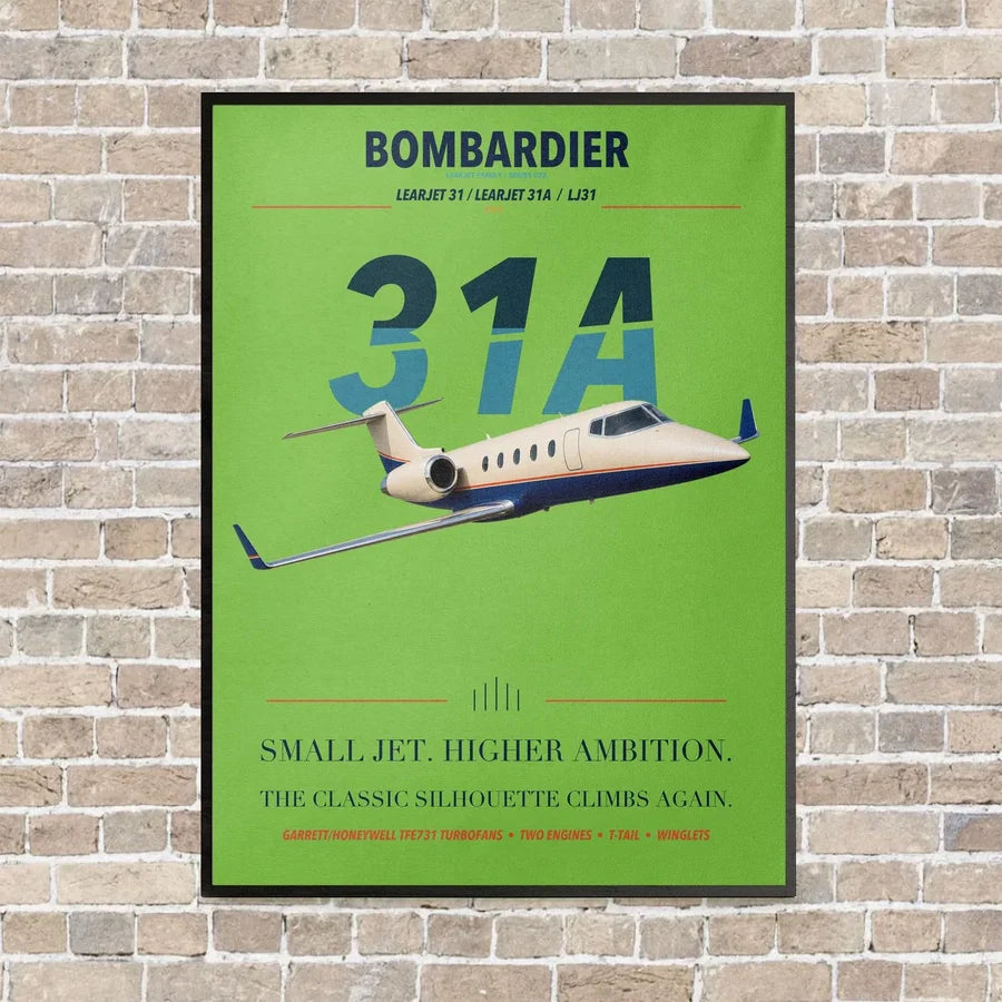Bombardier Learjet 31A vertical canvas print - framed - light green background