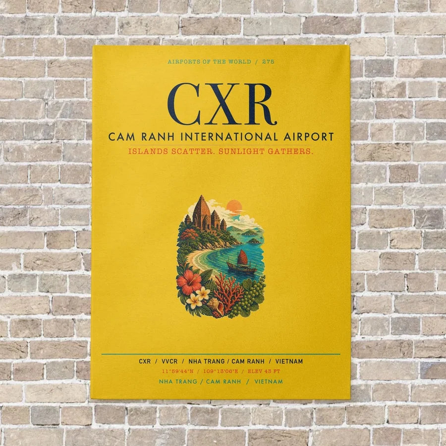 Cam Ranh International Airport Nha Trang CXR vertical canvas print - no frame - yellow background