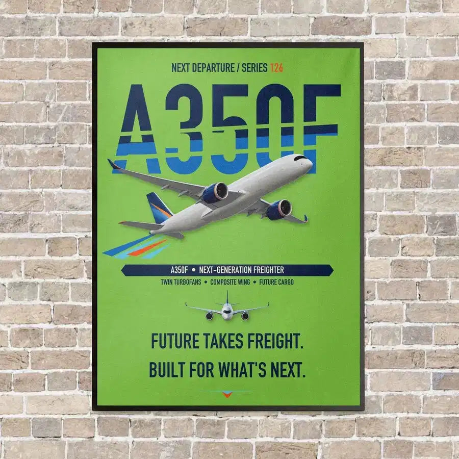 Airbus A350F vertical canvas print - framed - light green background