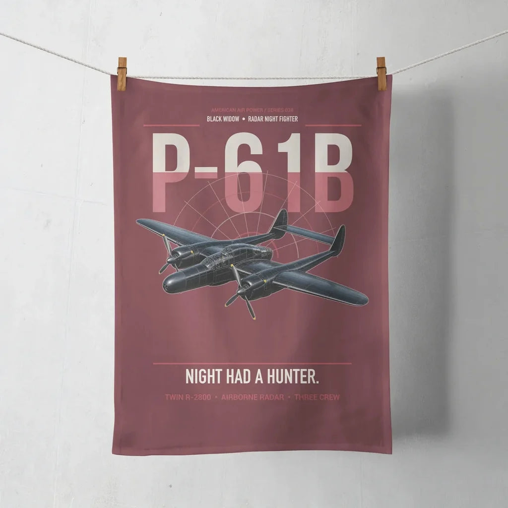 P-61B Black Widow design on dark red towel