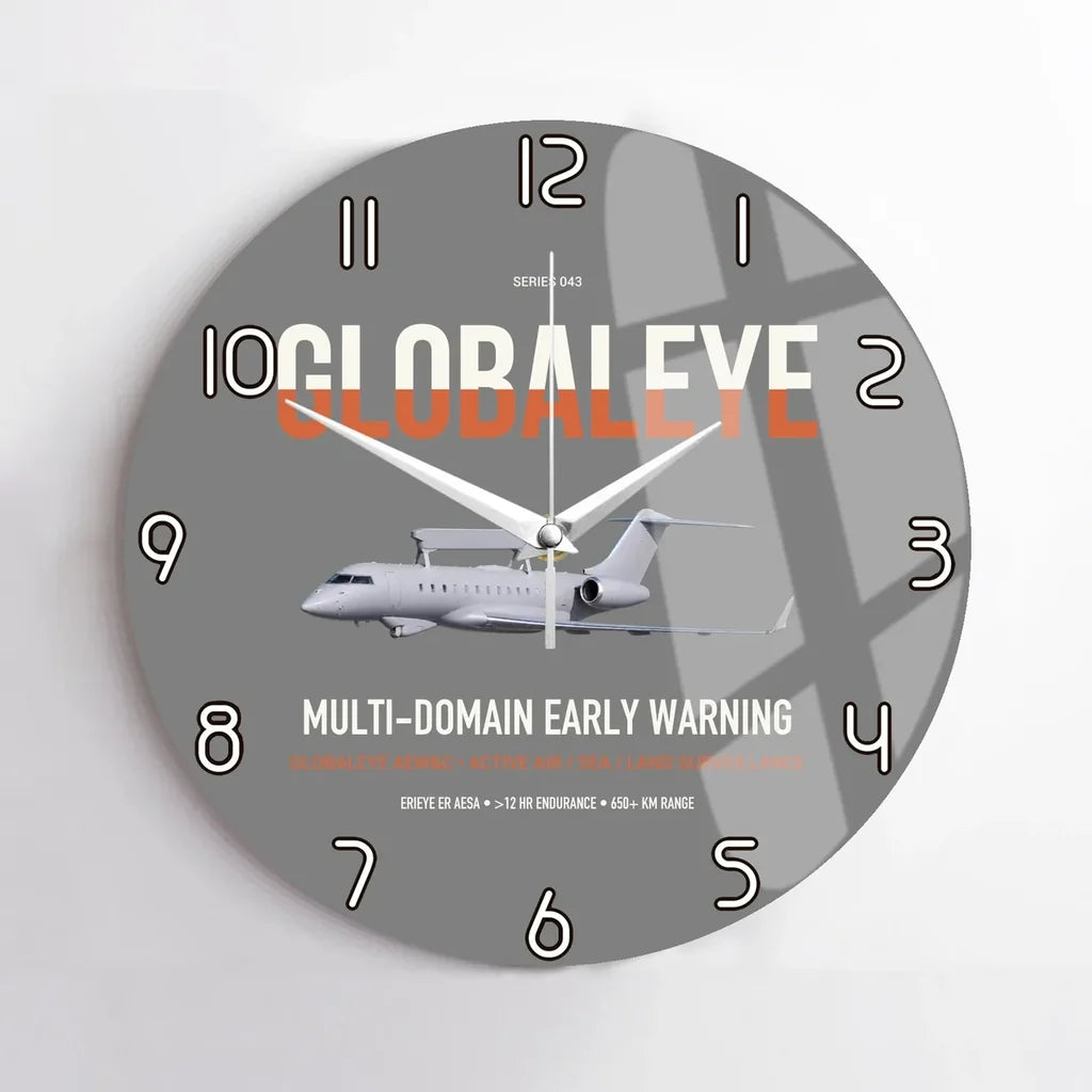 Saab GlobalEye design on gray no frame wall clock