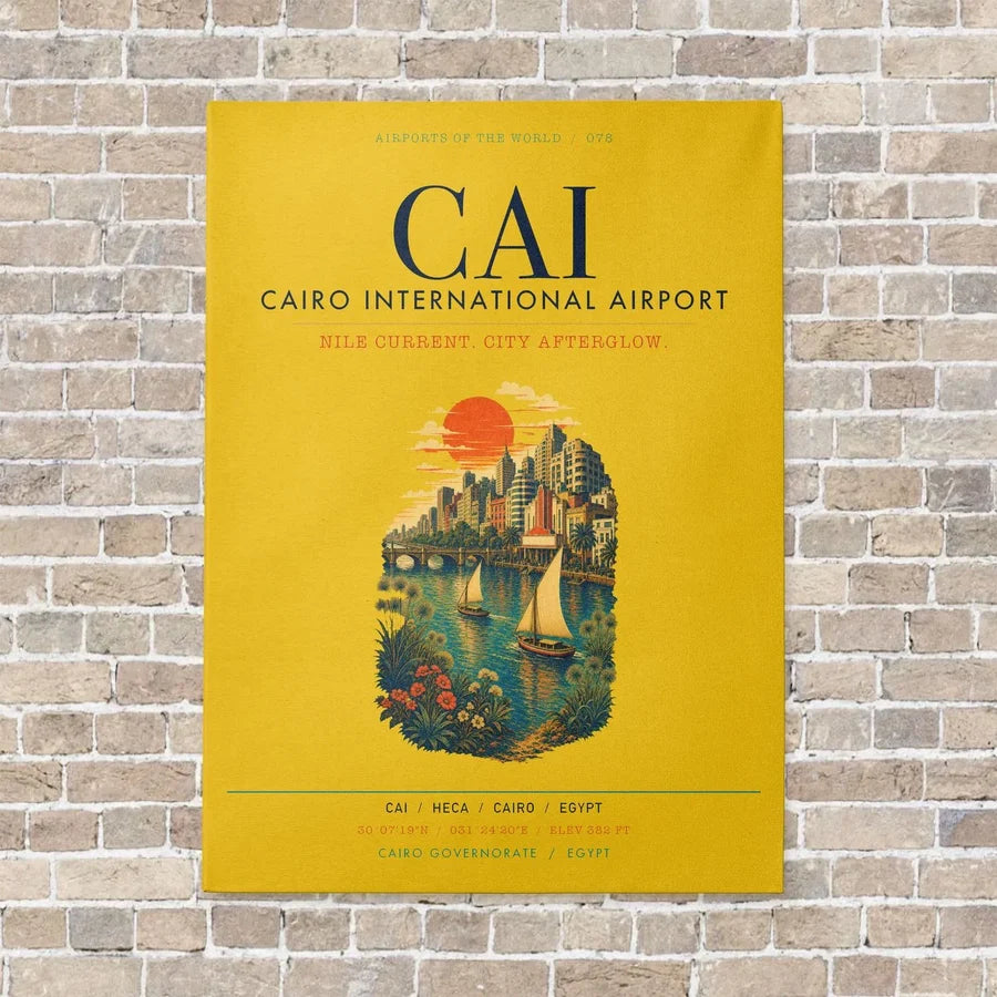 Cairo International Airport CAI vertical canvas print - no frame - yellow background