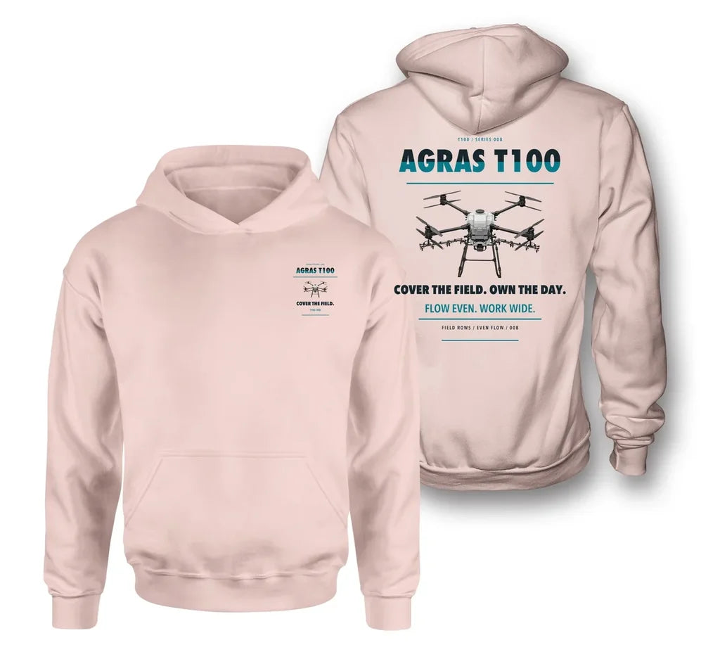 DJI Agras T100 design on pink hoodie
