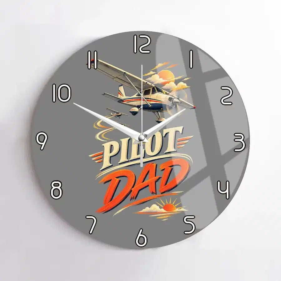 Pilot Dad design on gray no frame wall clock