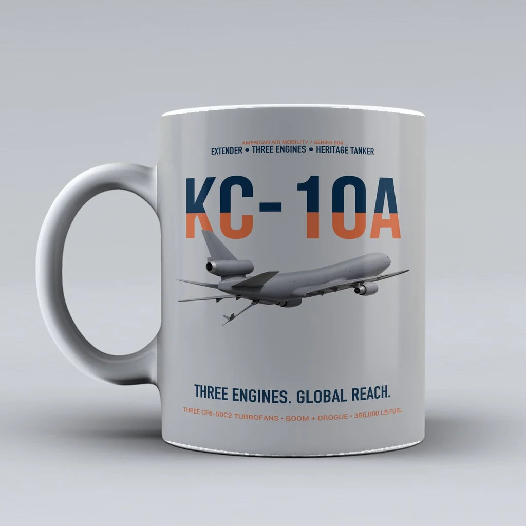 KC-10A EXTENDER design on light gray ceramic mug, double-side print