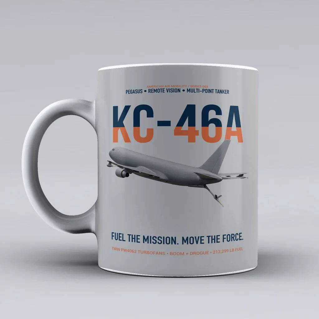 KC-46A PEGASUS design on light gray ceramic mug, double-side print