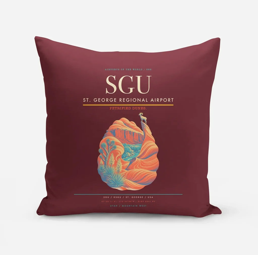 St. George Regional Airport (SGU) design on dark red pillow