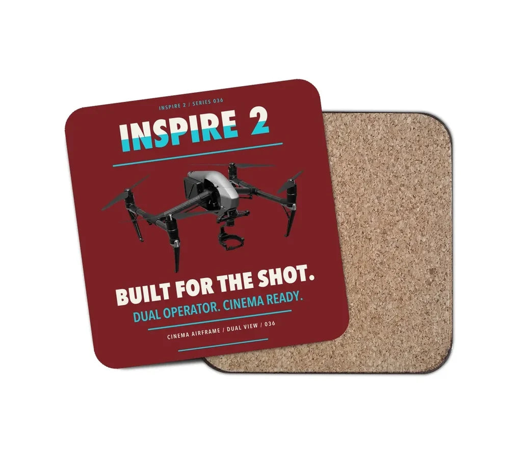 DJI Inspire 2 design on dark red 1 piece coaster