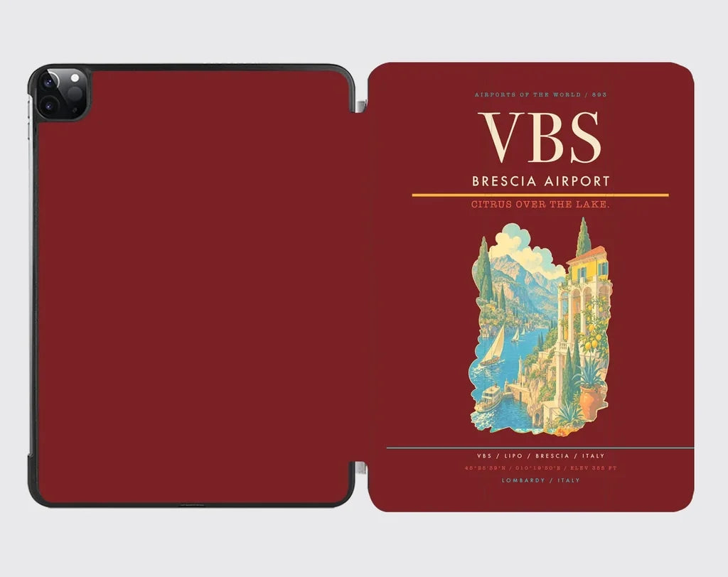 Brescia Airport (VBS) design on dark red ipad tablet case