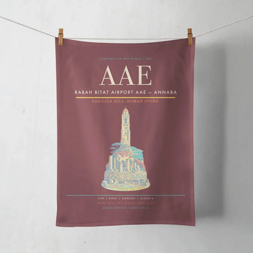 Rabah Bitat Airport (AAE) design on dark red towel